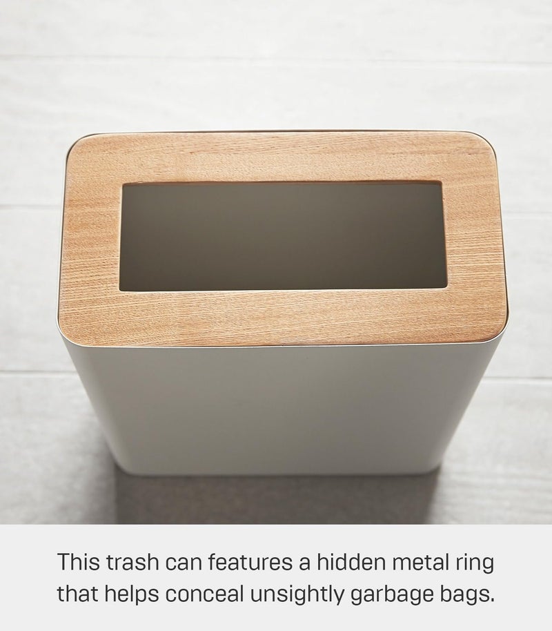 YAMAZAKI Home Rin Trash Can - Small Modern Home Wastebasket for Bathroom Kitchen Office - Steel + Wood - Image 4